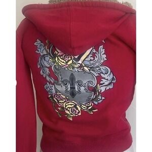 Brooklyn Bailey Red Hoodie S Grunge Roses Fleur-di-lis‎ Coat of Arms Retro Y2K